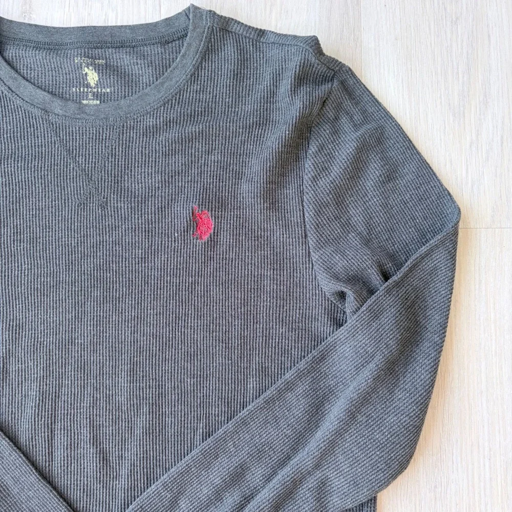 US Polo Assn Mens Sleepwear Thermal Shirt Gray Waffle‎ Knit Long Sleeve Large